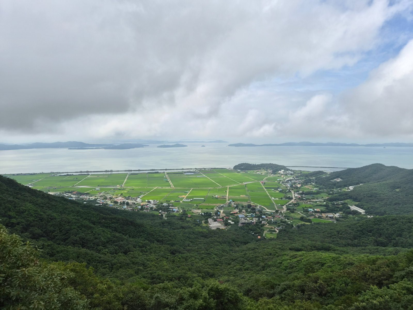 View from the ridge on Manisan over Ganghwa Island's farmland, hills and the estuary beyond