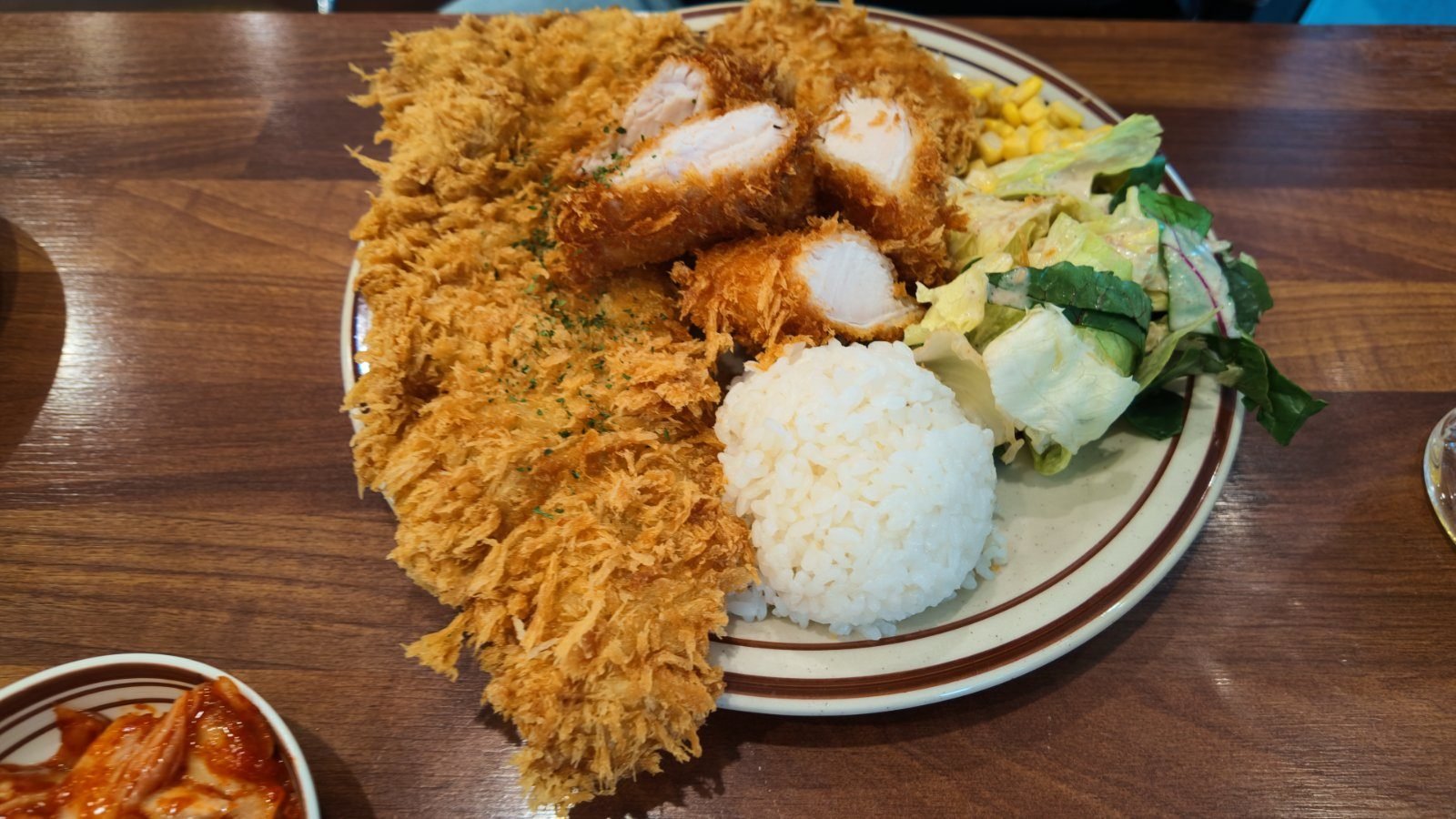 Pork, chicken and fish cutlets with rice and kimchi at Tongtong Donkatsu